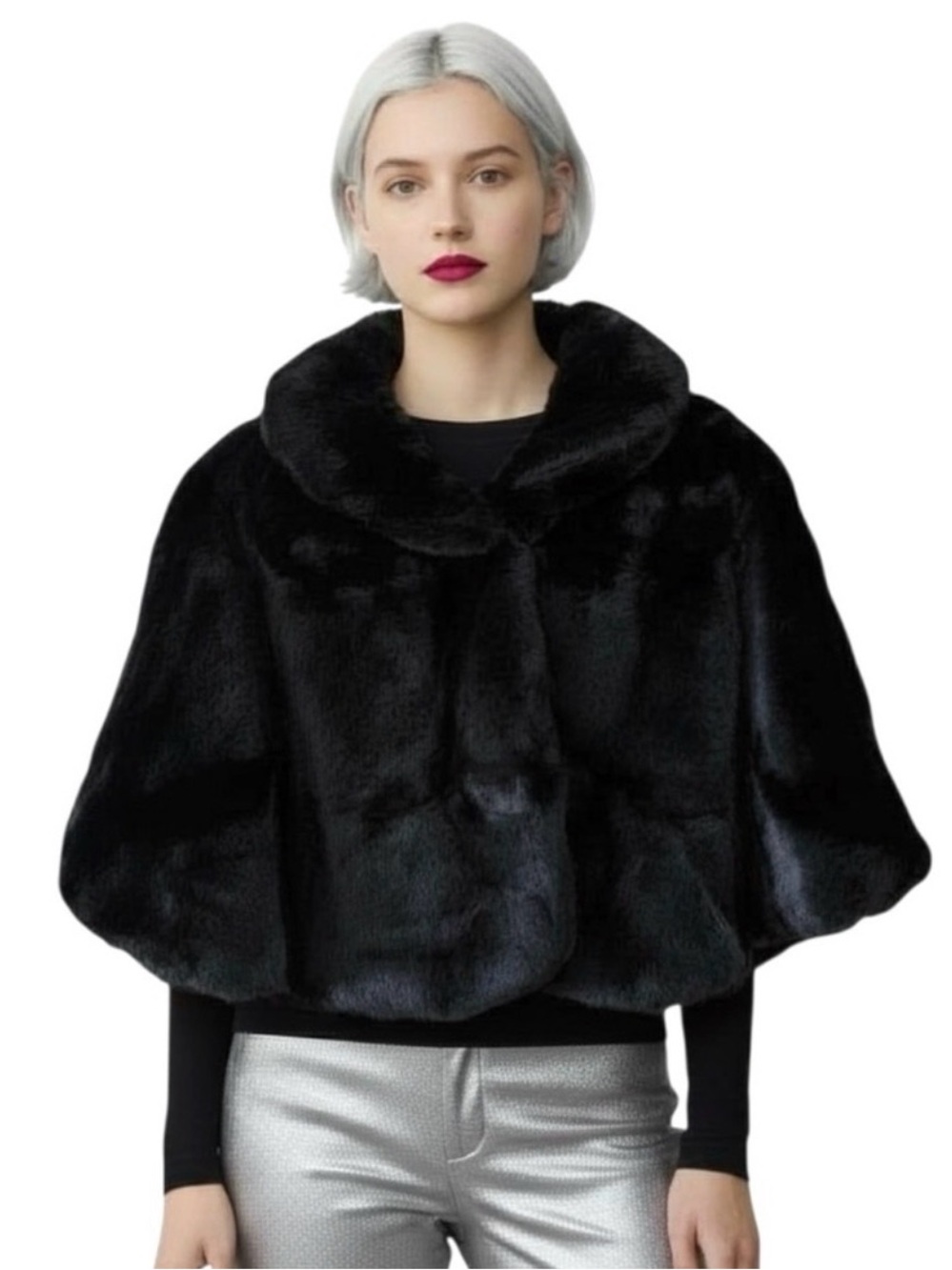 Nina Leonard Faux Fur Cape Capelet
